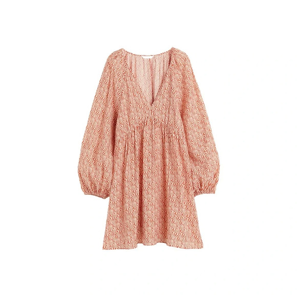 H&M A-Line Mini Dress Dark Orange Patterned and Cream Size Small - Picture 3 of 7